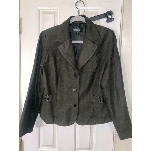Studio I 🐾 Women's Green Microsuede Belted Button Down Front Jacket Size 10 - Picture 1 of 5